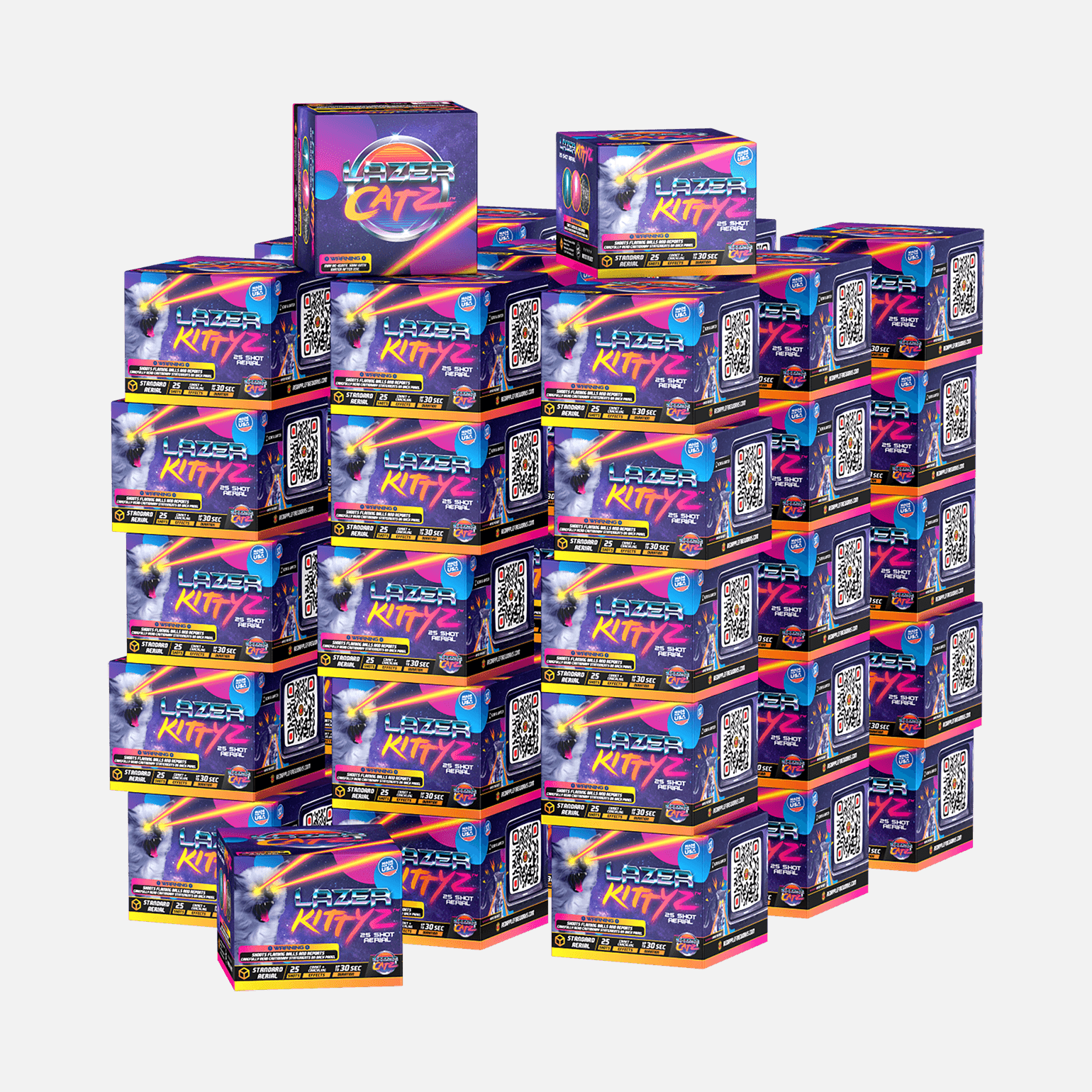 Lazer Kittyz™ 25-Shots Plastic Frame Standard Aerial Cakes (Up to 200 Grams)