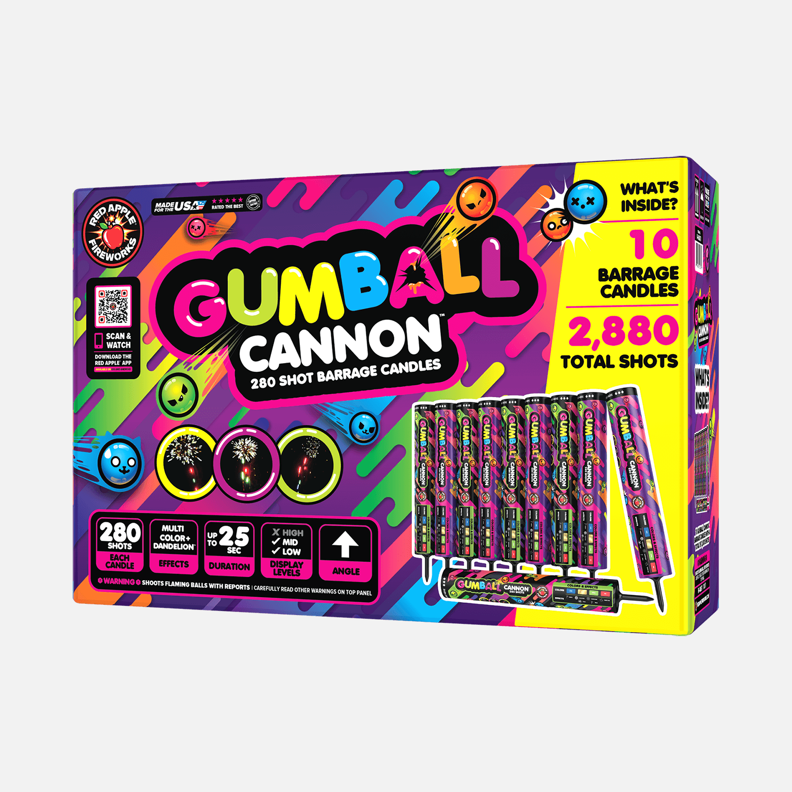 Gumball® Cannon™ 280 Shots Roman Candle Barrages