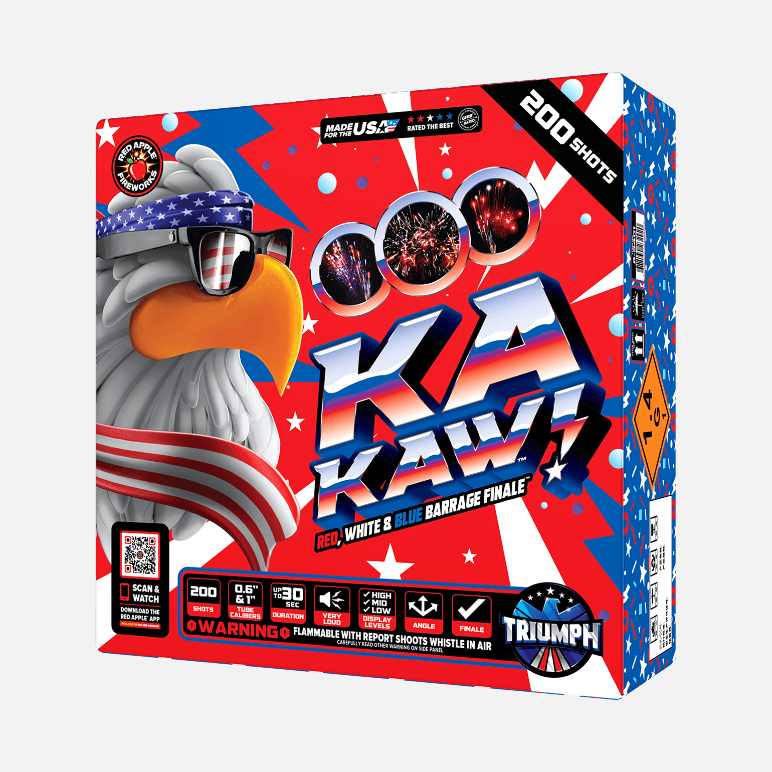 KA-KAW!™ 200 Shot Red, White & Blue Barrage Finale™ Barrage Cakes (Up to 500 Grams)