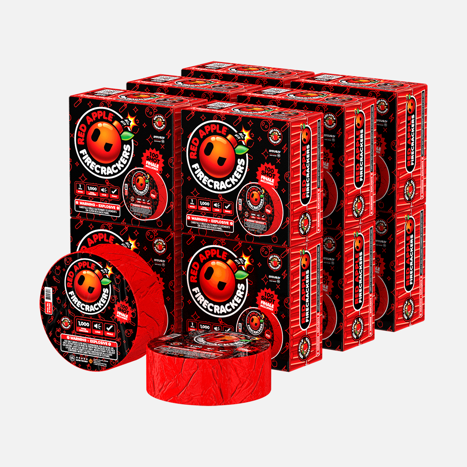 Red Apple® Bombs 1,000 Roll Flash Crackers with 100 Shot Finale Firecracker Rolls and Strips