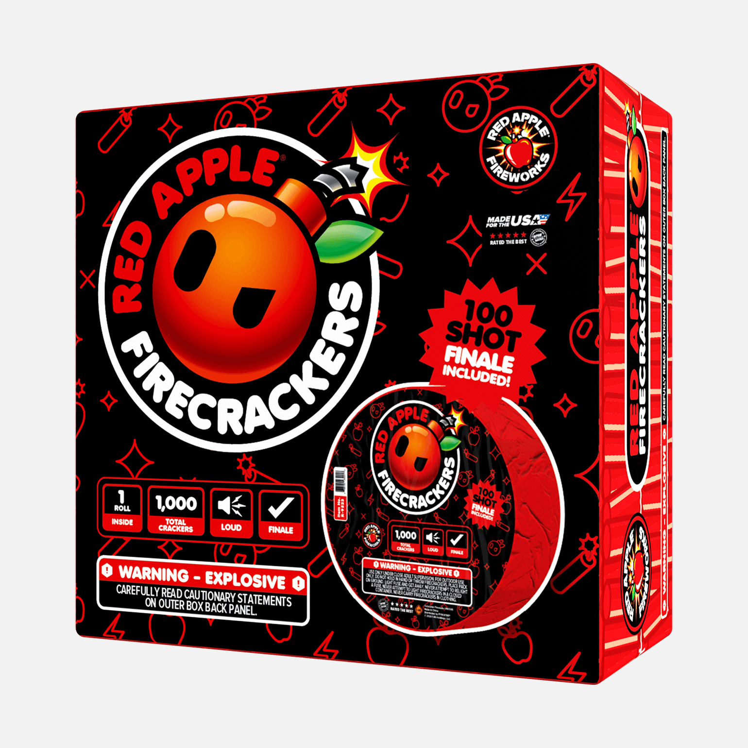 Red Apple® Bombs 1,000 Roll Flash Crackers with 100 Shot Finale Firecracker Rolls and Strips