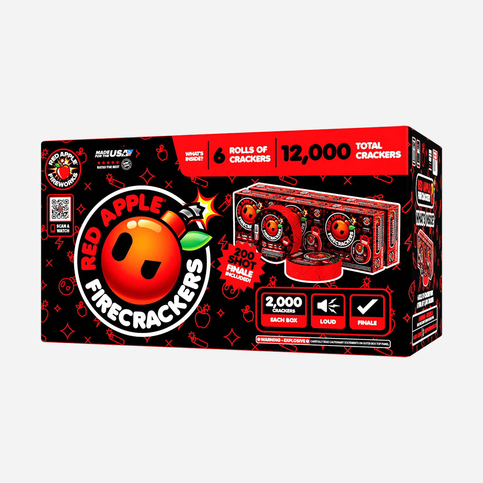 Red Apple® Bombs 2,000 Roll Flash Crackers with 200 Shot Finale Firecracker Rolls and Strips