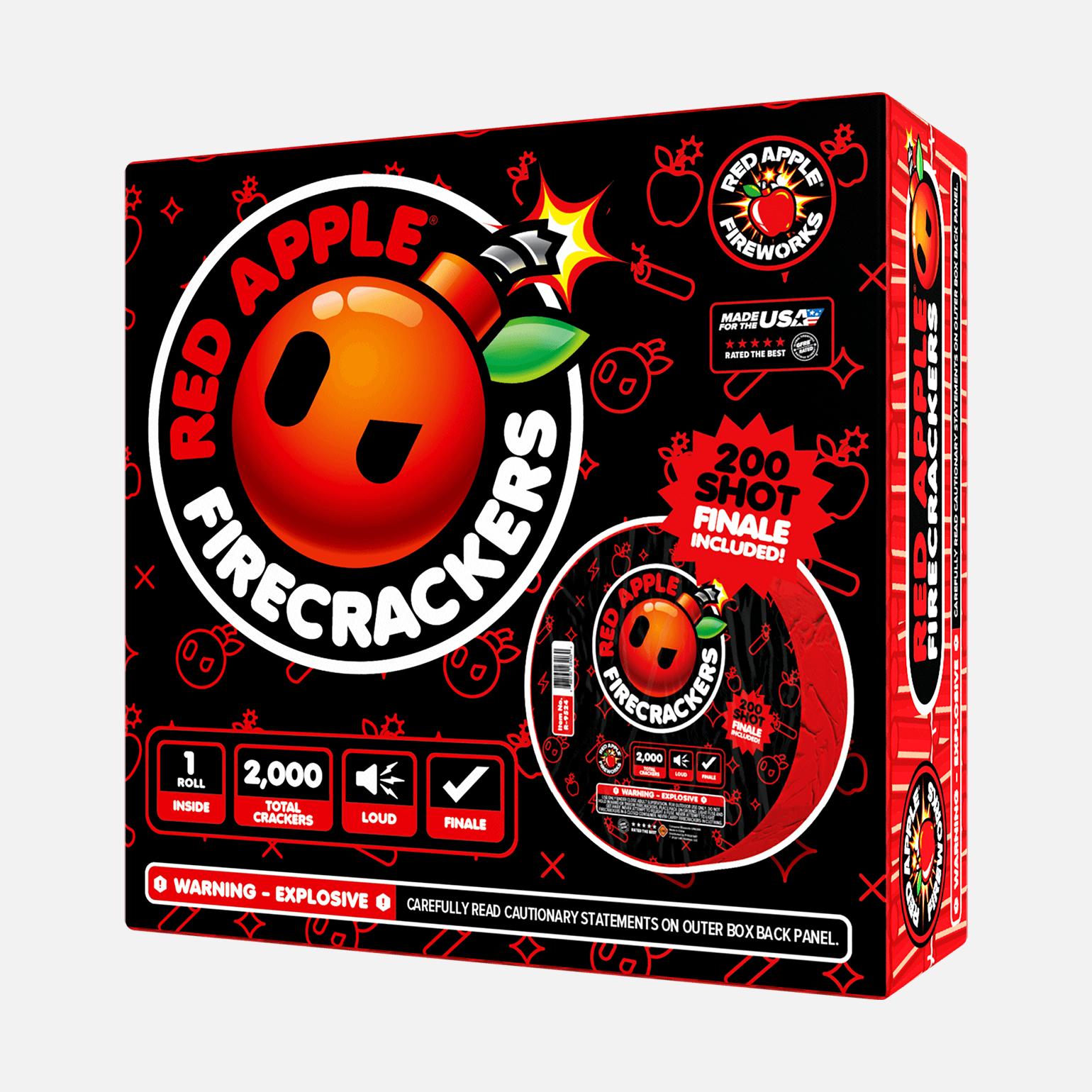 Red Apple® Bombs 2,000 Roll Flash Crackers with 200 Shot Finale Firecracker Rolls and Strips