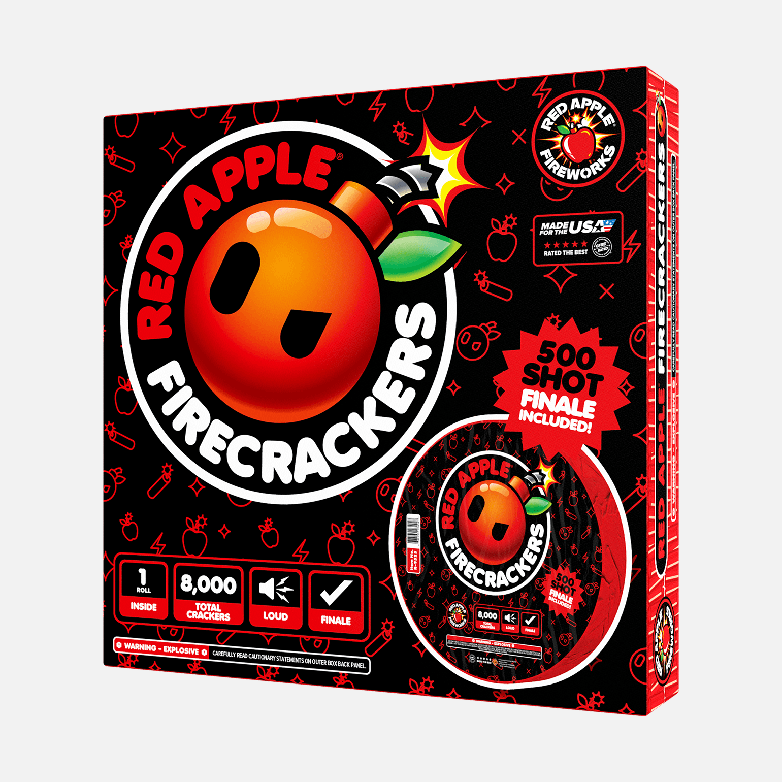 Red Apple® Bombs 8,000 Roll Flash Crackers with 500 Shot Finale Firecracker Rolls and Strips