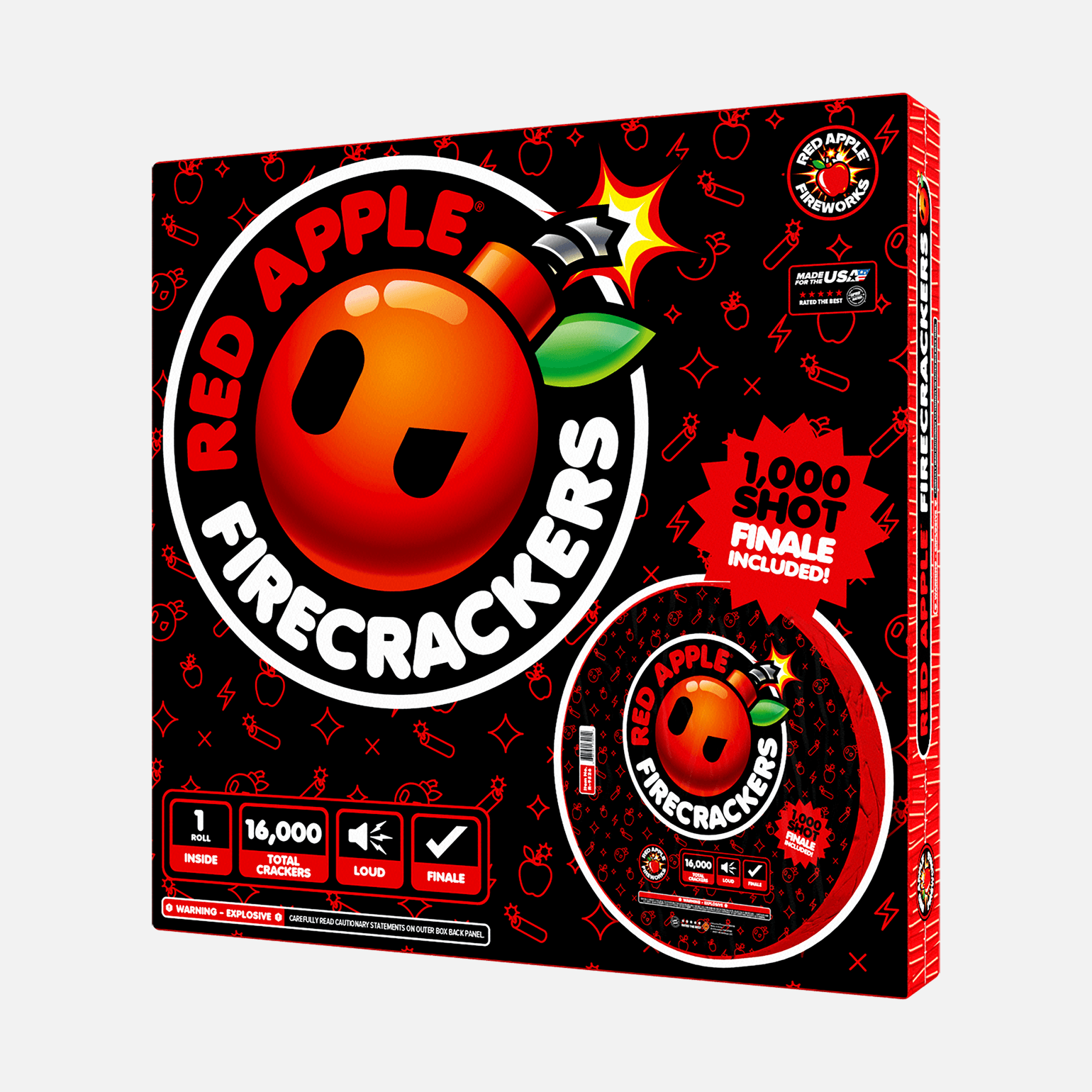 Red Apple® Bombs 16,000 Roll Flash Crackers with 1,000 Shot Finale Firecracker Rolls and Strips