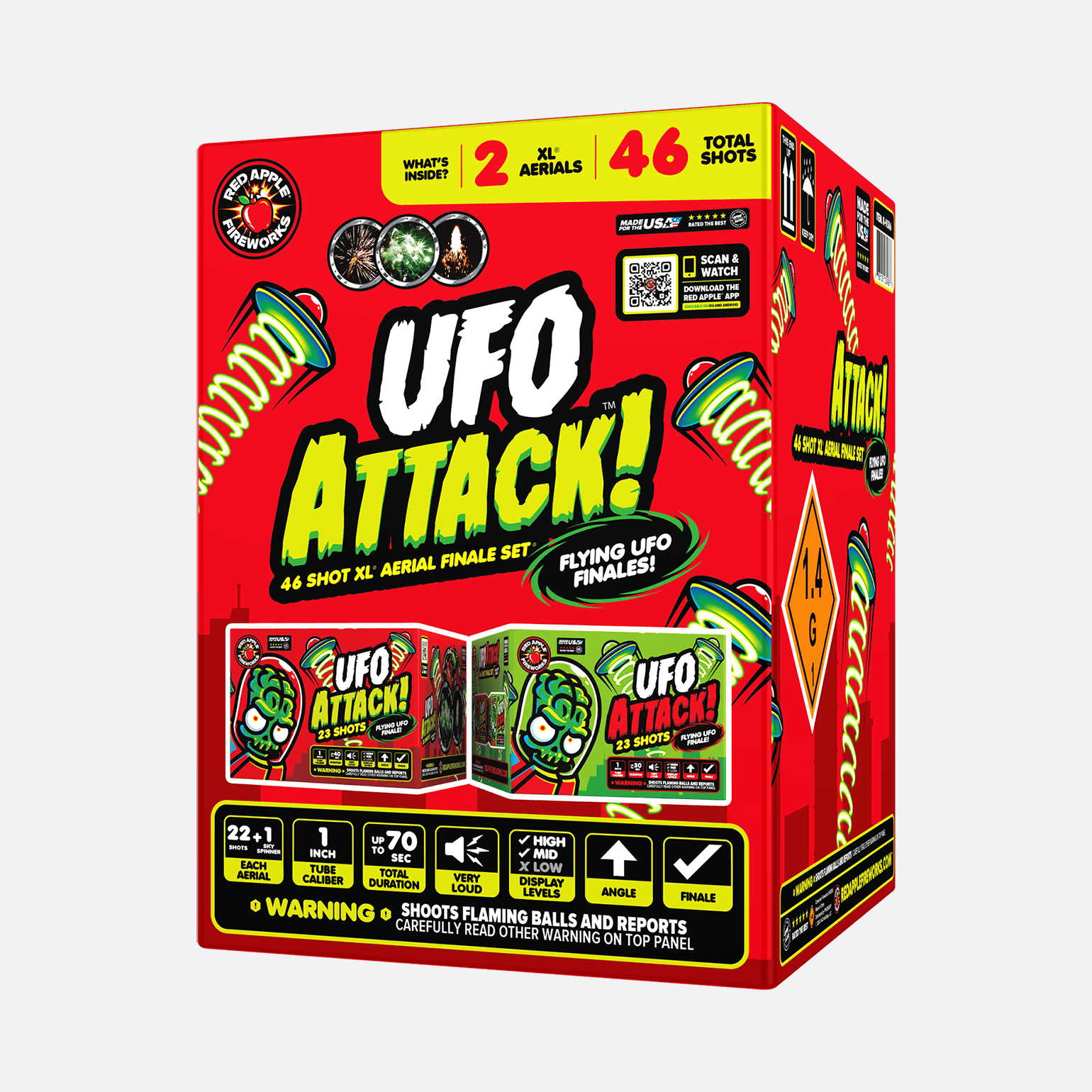 UFO Attack!™ 46 Shot XL® Aerial Finale Set® with Flying UFOs! XL® Finale Sets® (Up to 2000 Grams)