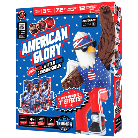 American Glory® 7" 24 Shot Red, White & Blue Canister Shells